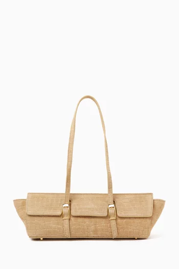 Le Bateau Shoulder Bag in Croc-embossed Suede Leather