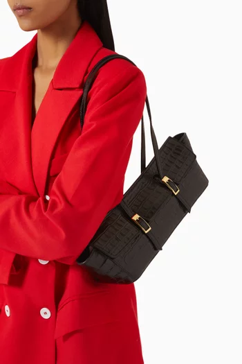 Le Bateau Shoulder Bag in Croc-embossed Suede Leather