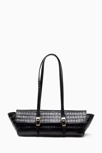 Le Bateau Shoulder Bag in Croc-embossed Suede Leather
