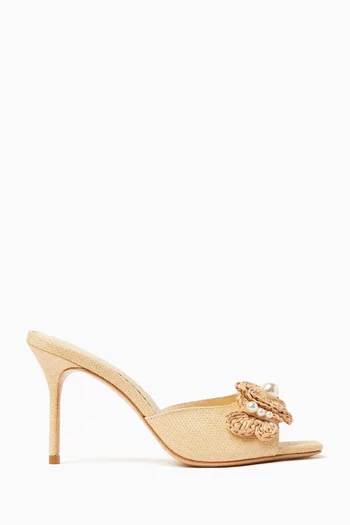 Titania 100 Pearl Mules in Raffia