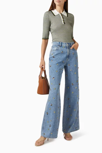 Kasey Crystal Wide-leg Jeans in Denim