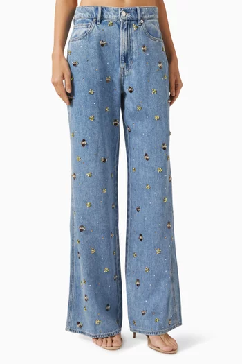 Kasey Crystal Wide-leg Jeans in Denim