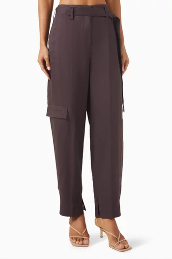 Belted Barrel-leg Pants in Linen