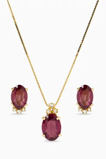 1980s Vintage Amethyst Swarovski Pendant Necklace & Earring Set