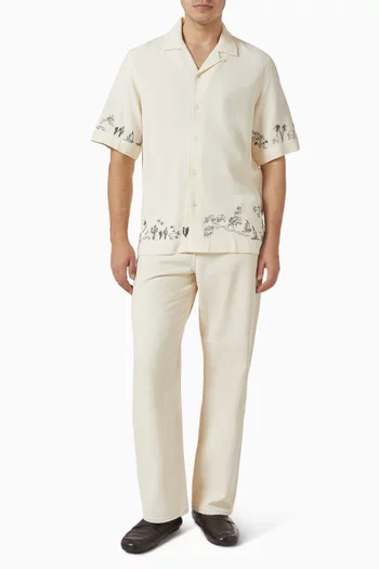 Embroidered Shirt in Viscose & Linen