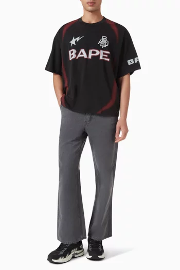 Heavy Wash Hand Draw Football Multi Logo T-shirt in Cotton
