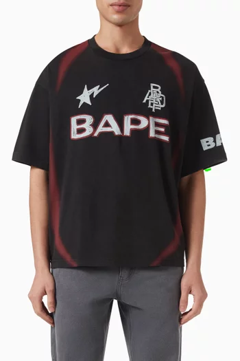 Heavy Wash Hand Draw Football Multi Logo T-shirt in Cotton