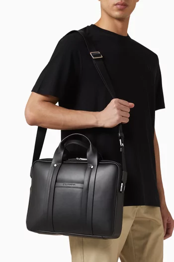 Monogram-patch Briefcase in Faux Leather