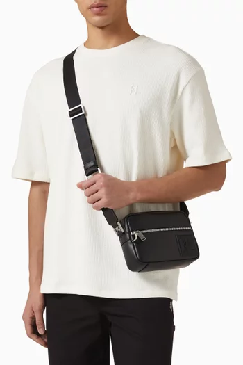 Monogram-patch Camera Bag in Faux Leather