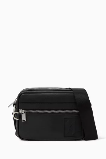 Monogram-patch Camera Bag in Faux Leather