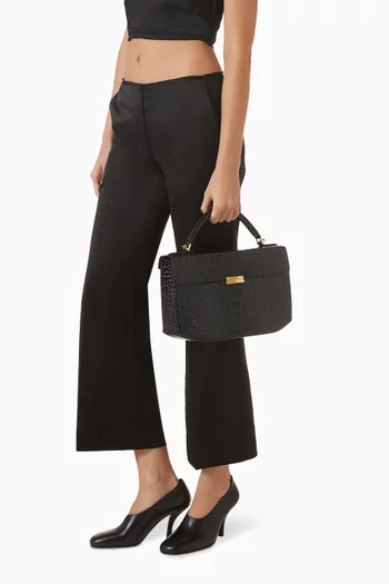 Small Clip Box Top-handle Bag in Croc-embossed Leather