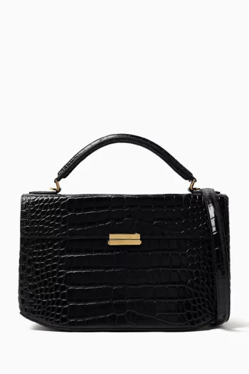 Small Clip Box Top-handle Bag in Croc-embossed Leather