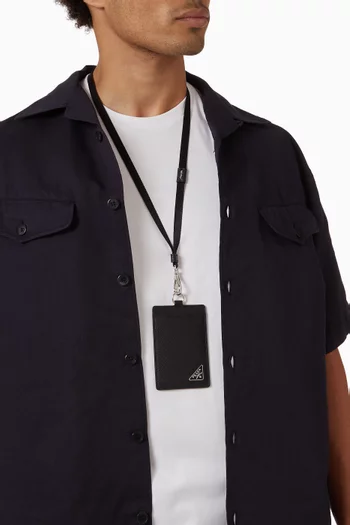 Triangle Logo Badge Holder in Saffiano Leather