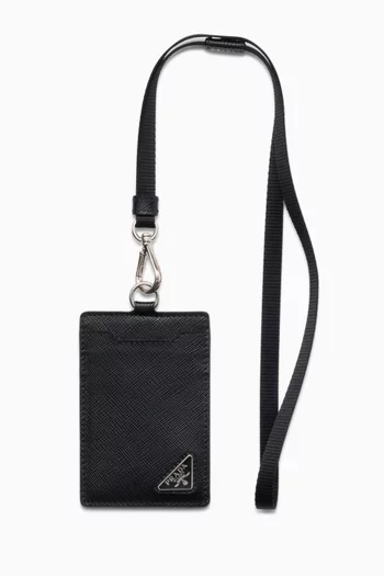 Triangle Logo Badge Holder in Saffiano Leather