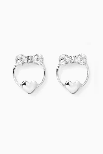 Heart & Bow Diamond Earrings in 18kt White Gold