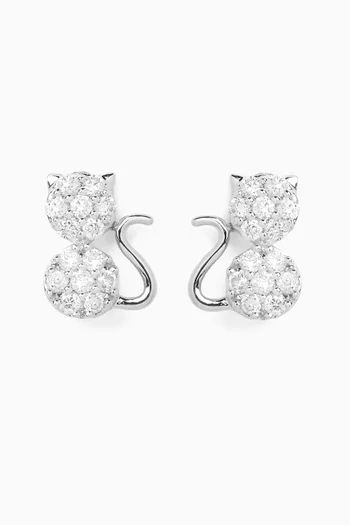 Cat Diamond Stud Earrings in 18kt White Gold
