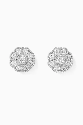 Flower Cluster Diamond Stud Earrings in 18kt White Gold