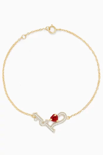 Love & Heart Diamond Chain Bracelet in 18kt Yellow Gold