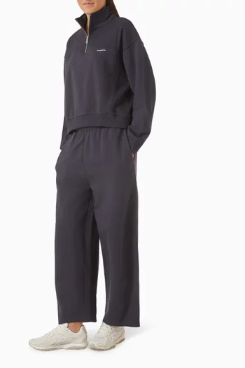 Ribbed Panel Funnel-neck Sweatshirt in Cotton