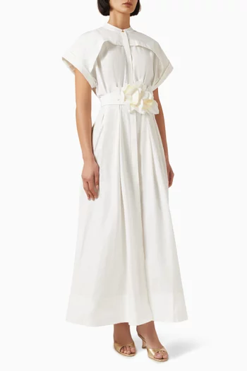Espley Belted Dress in Cotton Satin