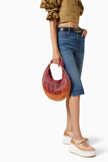 Summer Banana Shoulder Bag in Raffia & Calfskin