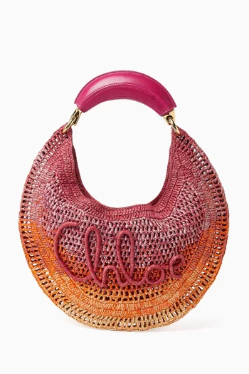 Summer Banana Shoulder Bag in Raffia & Calfskin