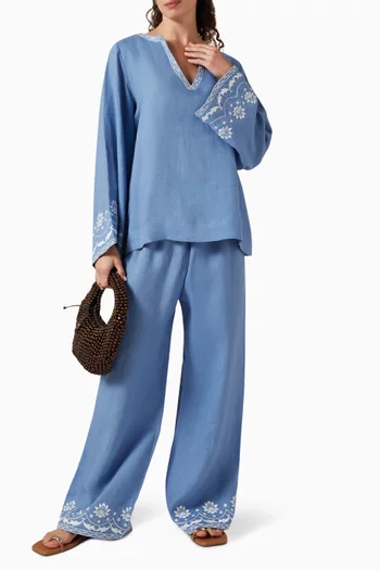 Bloom Embroidered Top in Linen