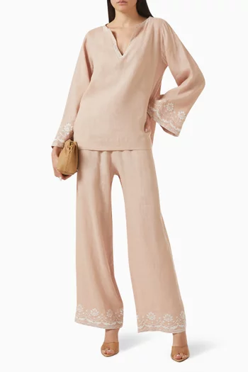 Bloom Embroidered Top in Linen