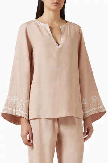 Bloom Embroidered Top in Linen