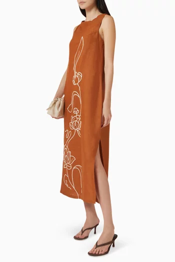 Lotus Flow Embroidered Midi Dress