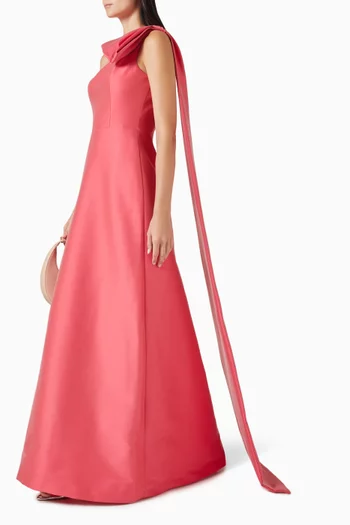 Bow One-shoulder Gown in Satin