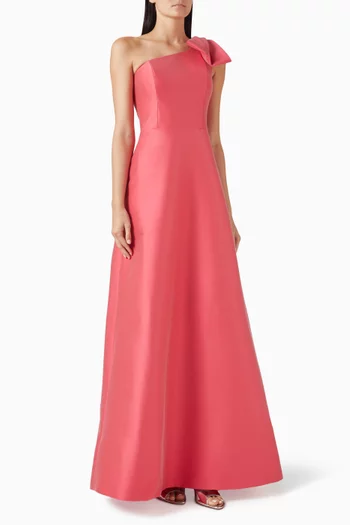 Bow One-shoulder Gown in Satin