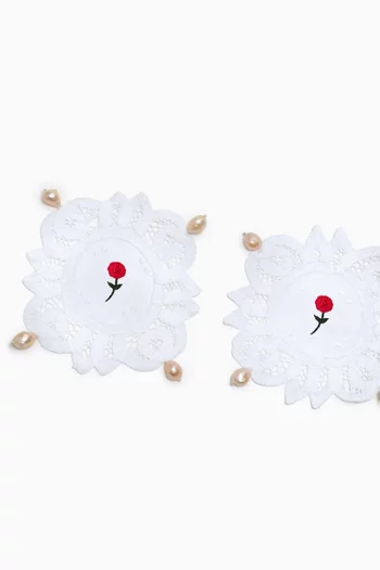 Embroidered Pearl Coasters in Lace, Set of 2