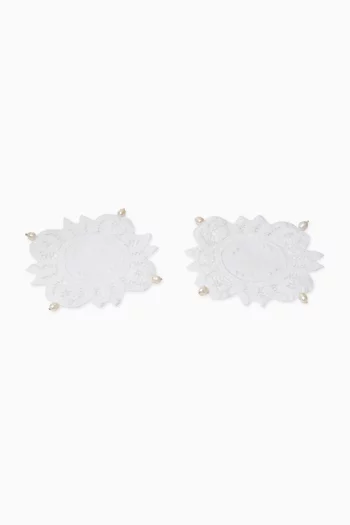 Embroidered Pearl Coasters in Lace, Set of 2