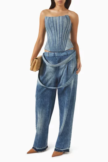 Piped Corset Top in Denim