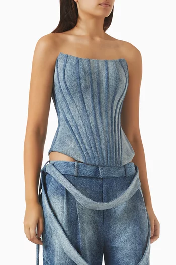 Piped Corset Top in Denim