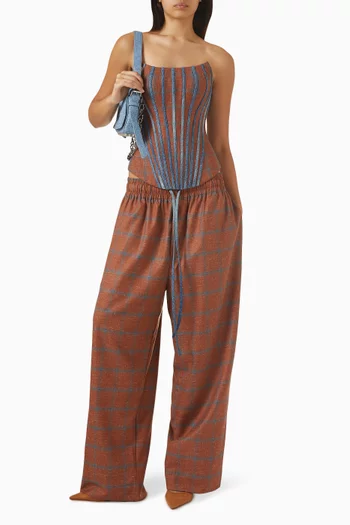 Elastic-waist Plaid Pants