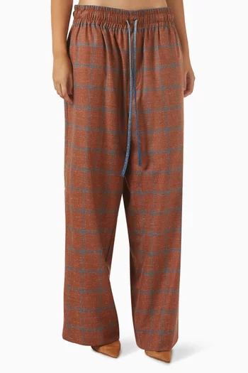 Elastic-waist Plaid Pants