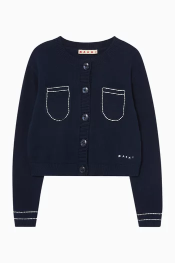 Contrast Stitching Cardigan in Cotton