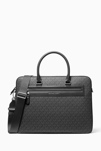Jet Set Signature Logo Briefcase in Canvas & Leather