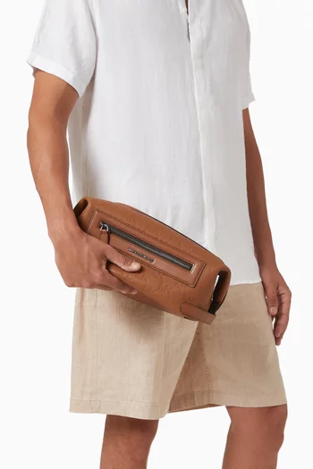 Jet Set Logo Embossed Travel Kit in Leather