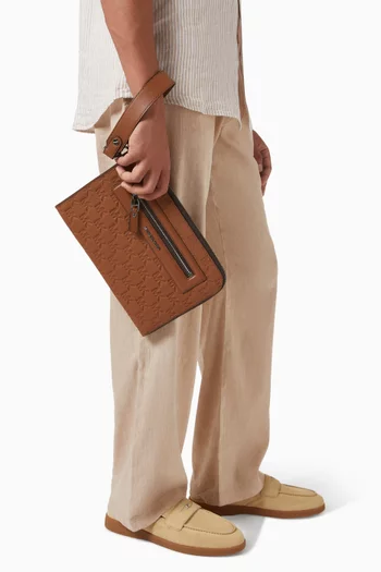 Logo-embossed Business Pouch in Leather