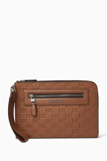 Logo-embossed Business Pouch in Leather