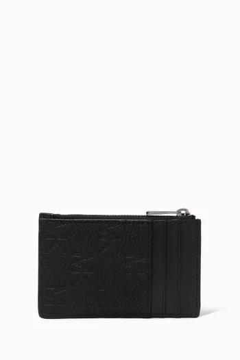 Hudson Embossed Zip Card Case in Leather
