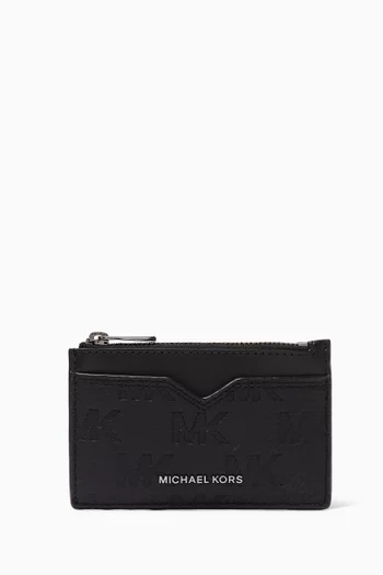 Hudson Embossed Zip Card Case in Leather