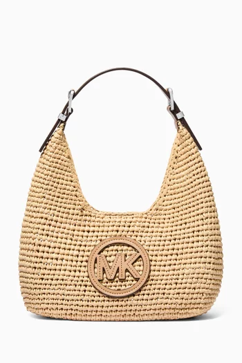 Small Hobo Shoulder Bag in Raffia
