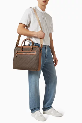 Jet Set Signature Logo Briefcase in Canvas & Leather