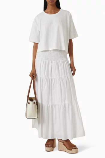 Smocked Tiered Maxi Skirt in Cotton-poplin
