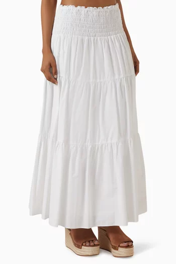 Smocked Tiered Maxi Skirt in Cotton-poplin
