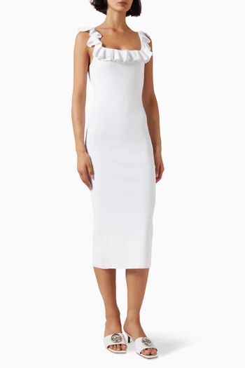 Ruffle-neck Midi Dress